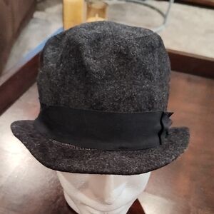 Women's Dark Gray Felt Cloche Hat with Black Ribbon